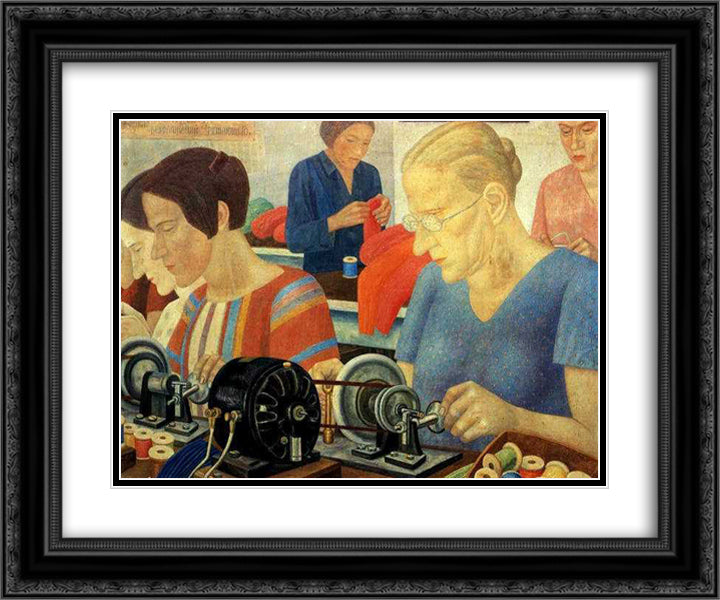 Udarnitzi (Record Breaking Workers) at the Factory Krasnaya Zaria 24x20 Black Ornate Wood Framed Art Print Poster with Double Matting by Filonov, Pavel