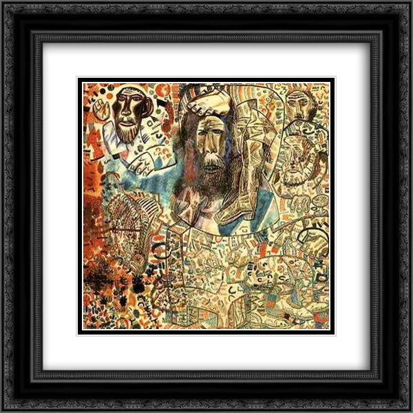 Untitled (Heads, a Boot, a Fish) 20x20 Black Ornate Wood Framed Art Print Poster with Double Matting by Filonov, Pavel