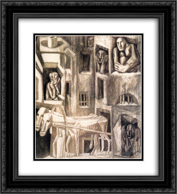 Workers 20x22 Black Ornate Wood Framed Art Print Poster with Double Matting by Filonov, Pavel