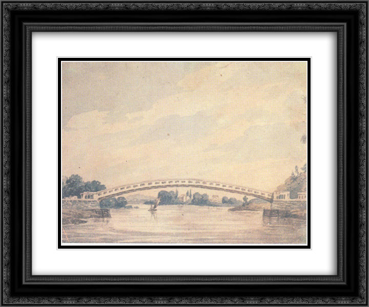 A Bridge 24x20 Black Ornate Wood Framed Art Print Poster with Double Matting by Svinyin, Pavel