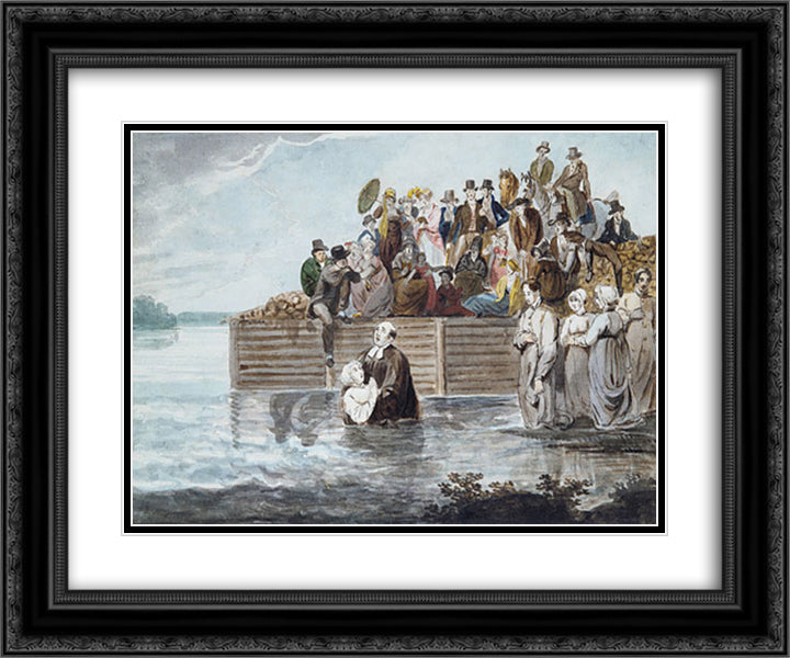 A Philadelphia Anabaptist Immersion during a Storm 24x20 Black Ornate Wood Framed Art Print Poster with Double Matting by Svinyin, Pavel
