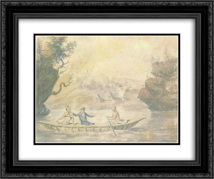 American Indians in the boat 24x20 Black Ornate Wood Framed Art Print Poster with Double Matting by Svinyin, Pavel