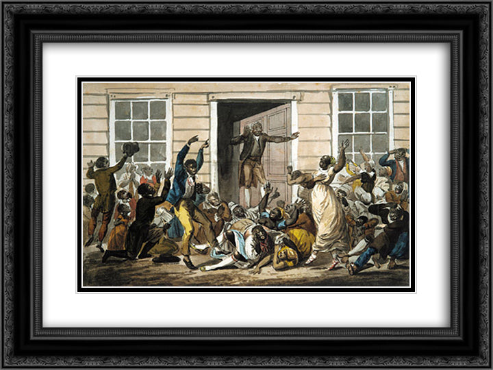Black Methodists Holding a Prayer Meeting 24x18 Black Ornate Wood Framed Art Print Poster with Double Matting by Svinyin, Pavel