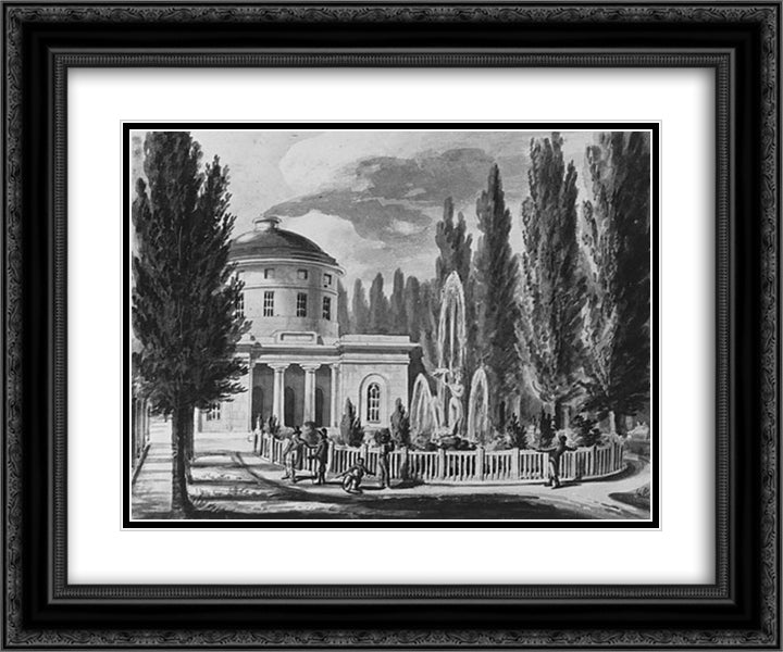 Centre Square and the Marble Water Works 24x20 Black Ornate Wood Framed Art Print Poster with Double Matting by Svinyin, Pavel