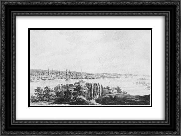 New York City and Harbor from Weehawken 24x18 Black Ornate Wood Framed Art Print Poster with Double Matting by Svinyin, Pavel