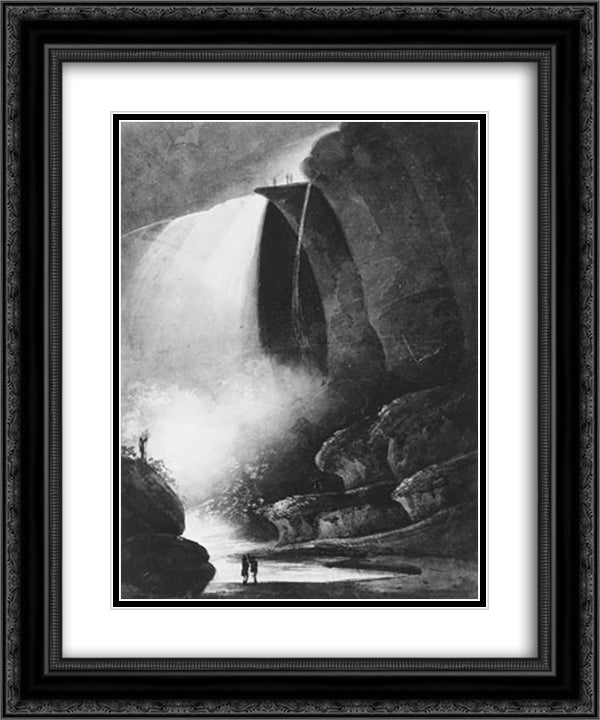 Niagara Falls Table Rock by Moonlight 20x24 Black Ornate Wood Framed Art Print Poster with Double Matting by Svinyin, Pavel