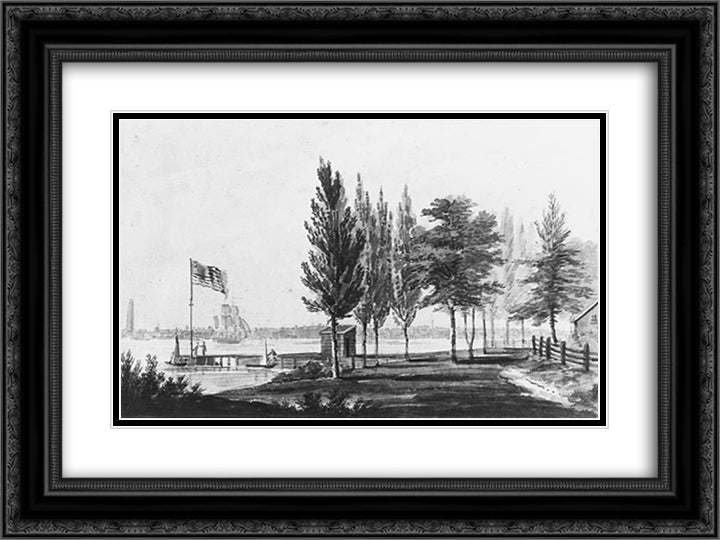 Philadelphia from across the Delaware River 24x18 Black Ornate Wood Framed Art Print Poster with Double Matting by Svinyin, Pavel
