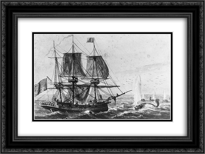 Replenishing the Ship's Larder with Codfish off the Newfoundland Coast 24x18 Black Ornate Wood Framed Art Print Poster with Double Matting by Svinyin, Pavel
