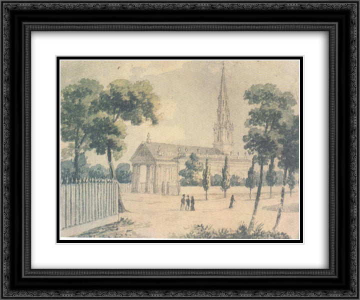 St. Paul's Cathedral in New York 24x20 Black Ornate Wood Framed Art Print Poster with Double Matting by Svinyin, Pavel