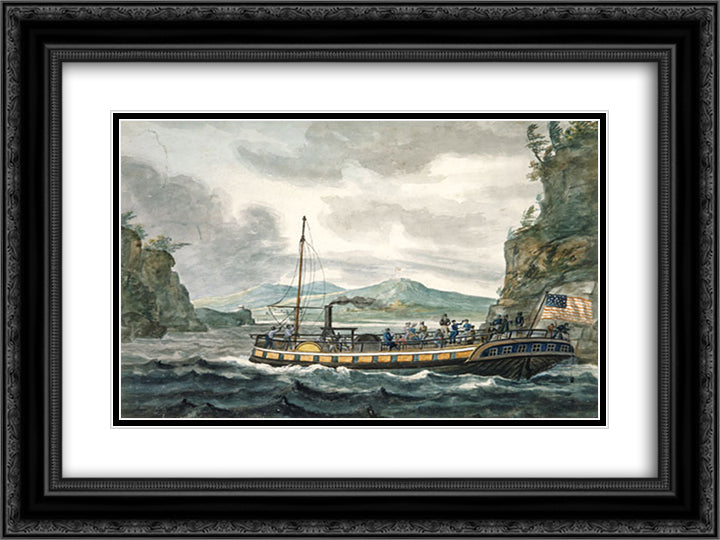 Steamboat Travel on the Hudson River 24x18 Black Ornate Wood Framed Art Print Poster with Double Matting by Svinyin, Pavel