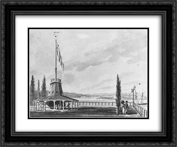 The Traveler's First View of New York. The Battery and Flagstaff. 24x20 Black Ornate Wood Framed Art Print Poster with Double Matting by Svinyin, Pavel