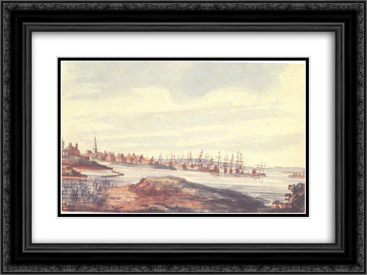 Town on the riverside 24x18 Black Ornate Wood Framed Art Print Poster with Double Matting by Svinyin, Pavel