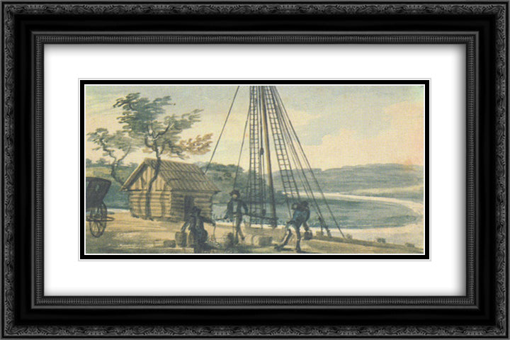 Works on the shore 24x16 Black Ornate Wood Framed Art Print Poster with Double Matting by Svinyin, Pavel