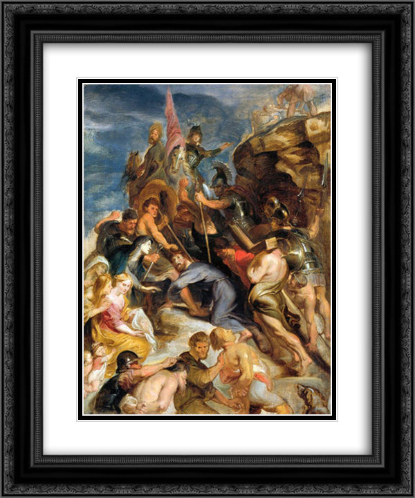Carrying the Cross 20x24 Black Ornate Wood Framed Art Print Poster with Double Matting by Rubens, Peter Paul