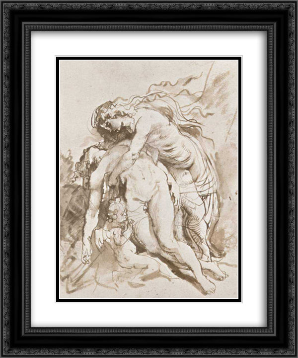 Death of Adonis 20x24 Black Ornate Wood Framed Art Print Poster with Double Matting by Rubens, Peter Paul