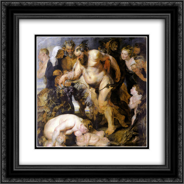 Drunken Silenus 20x20 Black Ornate Wood Framed Art Print Poster with Double Matting by Rubens, Peter Paul