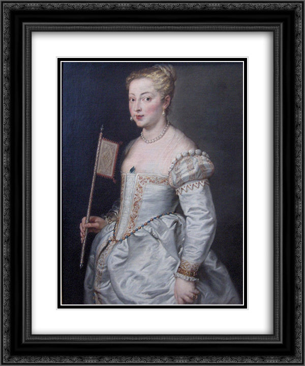 Girl with Fan 20x24 Black Ornate Wood Framed Art Print Poster with Double Matting by Rubens, Peter Paul