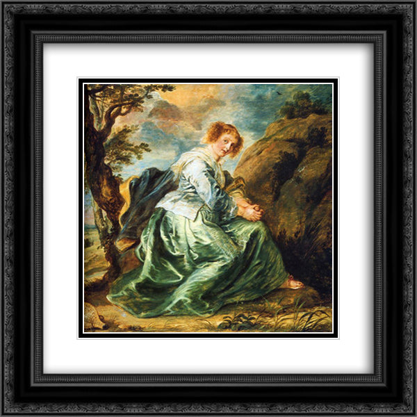 Hagar in the Desert 20x20 Black Ornate Wood Framed Art Print Poster with Double Matting by Rubens, Peter Paul