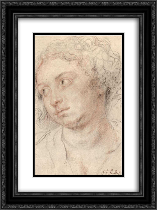Head of woman 18x24 Black Ornate Wood Framed Art Print Poster with Double Matting by Rubens, Peter Paul