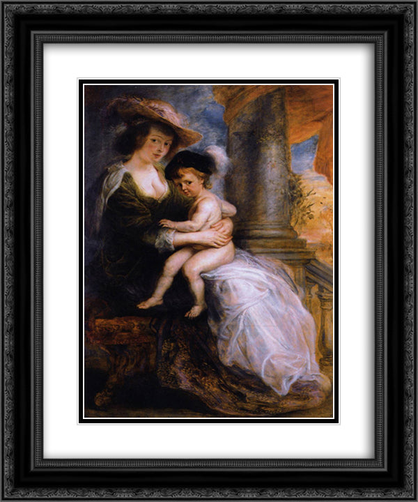 Helena Fourment with her Son Francis 20x24 Black Ornate Wood Framed Art Print Poster with Double Matting by Rubens, Peter Paul