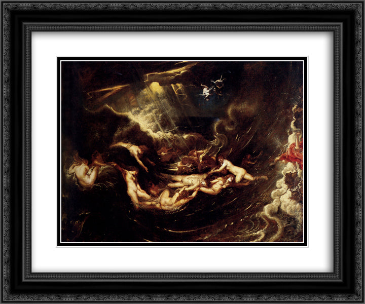 Hero and Leander 24x20 Black Ornate Wood Framed Art Print Poster with Double Matting by Rubens, Peter Paul