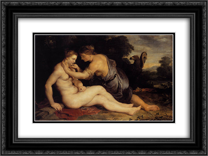 Jupiter and Callisto 24x18 Black Ornate Wood Framed Art Print Poster with Double Matting by Rubens, Peter Paul