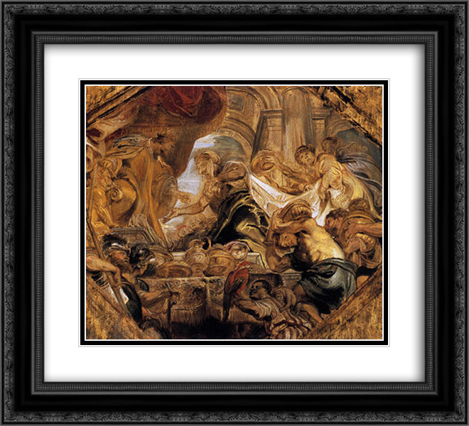 King Solomon and the Queen of Sheba 22x20 Black Ornate Wood Framed Art Print Poster with Double Matting by Rubens, Peter Paul