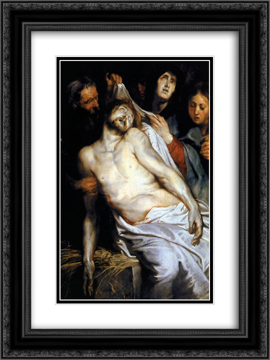 Lamentation (Christ on the Straw) 18x24 Black Ornate Wood Framed Art Print Poster with Double Matting by Rubens, Peter Paul