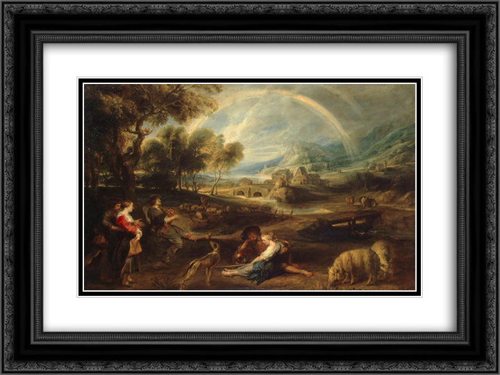 Landscape with a Rainbow 24x18 Black Ornate Wood Framed Art Print Poster with Double Matting by Rubens, Peter Paul