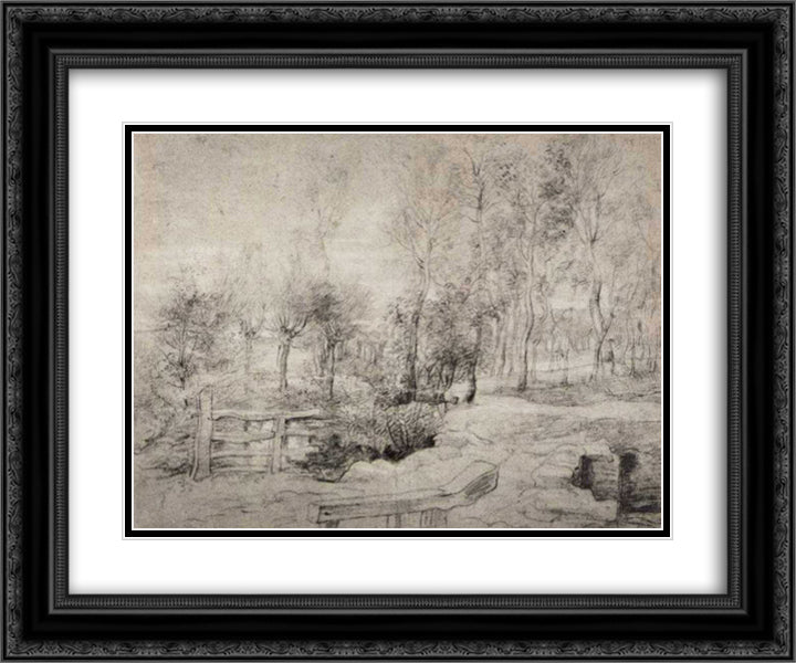 Landscape with a trees 24x20 Black Ornate Wood Framed Art Print Poster with Double Matting by Rubens, Peter Paul