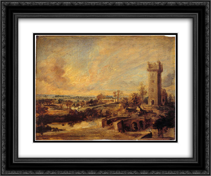 Landscape with Tower 24x20 Black Ornate Wood Framed Art Print Poster with Double Matting by Rubens, Peter Paul