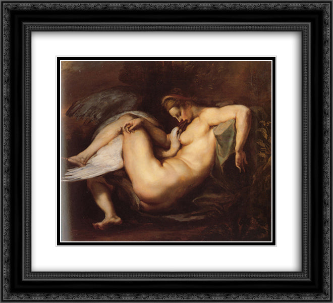 Leda and the Swan 22x20 Black Ornate Wood Framed Art Print Poster with Double Matting by Rubens, Peter Paul