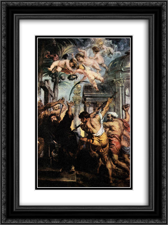 Martyrdom of St. Thomas 18x24 Black Ornate Wood Framed Art Print Poster with Double Matting by Rubens, Peter Paul