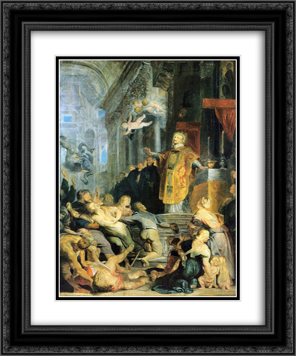 Miracle of St. Ignatius of Loyola 20x24 Black Ornate Wood Framed Art Print Poster with Double Matting by Rubens, Peter Paul