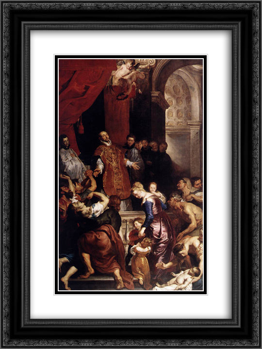 Miracles of St. Ignatius 18x24 Black Ornate Wood Framed Art Print Poster with Double Matting by Rubens, Peter Paul
