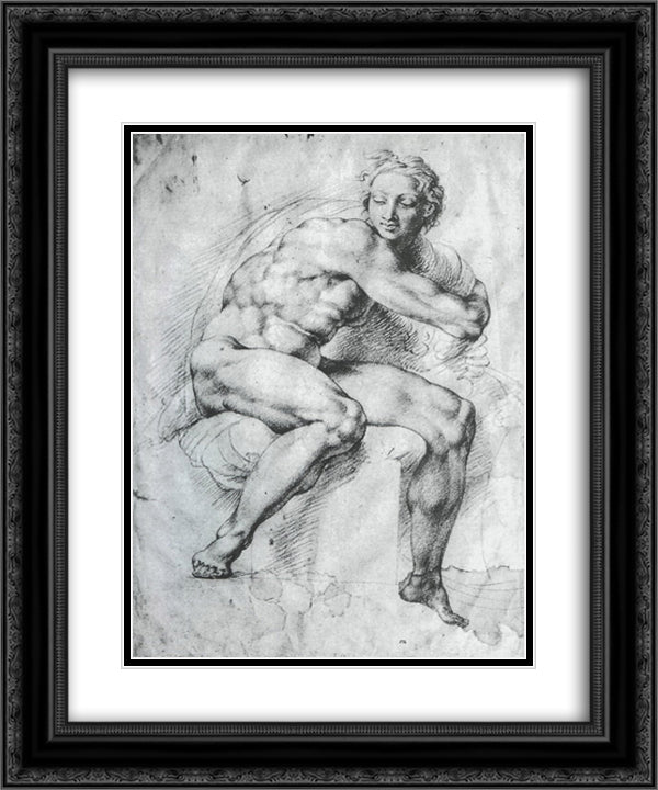 Naked Young Man 20x24 Black Ornate Wood Framed Art Print Poster with Double Matting by Rubens, Peter Paul