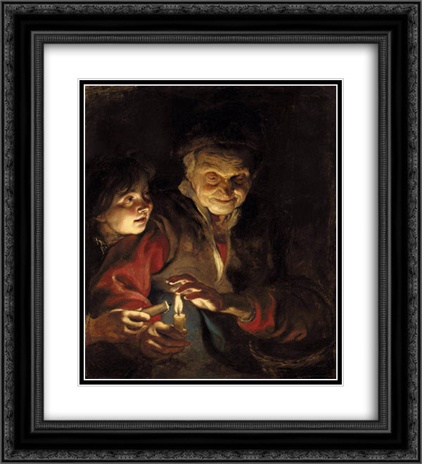 Night Scene 20x22 Black Ornate Wood Framed Art Print Poster with Double Matting by Rubens, Peter Paul