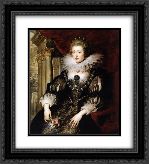 Portrait of Anne of Austria 20x22 Black Ornate Wood Framed Art Print Poster with Double Matting by Rubens, Peter Paul