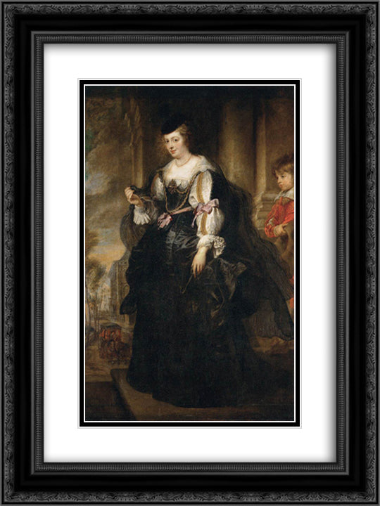 Portrait of Helene Fourment with a Coach 18x24 Black Ornate Wood Framed Art Print Poster with Double Matting by Rubens, Peter Paul
