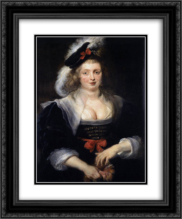 Portrait of Helene Fourment with Gloves 20x24 Black Ornate Wood Framed Art Print Poster with Double Matting by Rubens, Peter Paul