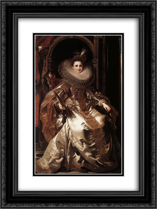 Portrait of Maria Serra Pallavicino 18x24 Black Ornate Wood Framed Art Print Poster with Double Matting by Rubens, Peter Paul