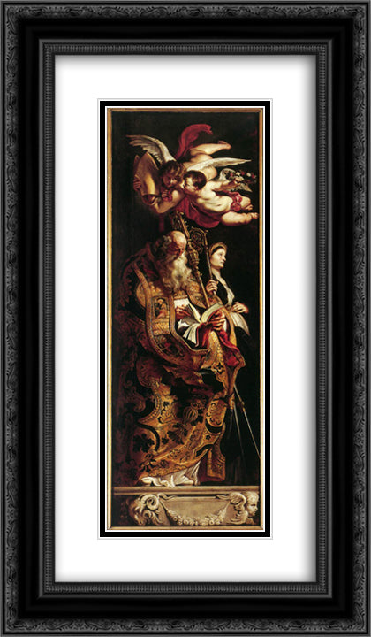 Raising of the Cross - Sts Amand and Walpurgis 14x24 Black Ornate Wood Framed Art Print Poster with Double Matting by Rubens, Peter Paul