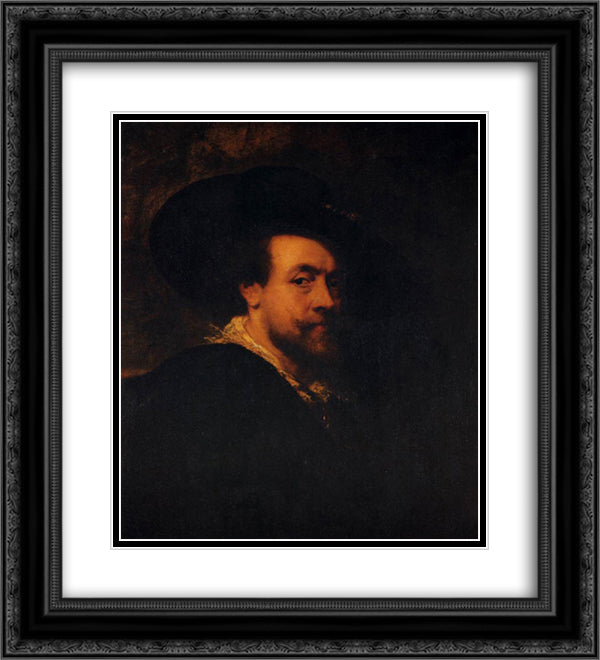 Self-Portrait 20x22 Black Ornate Wood Framed Art Print Poster with Double Matting by Rubens, Peter Paul