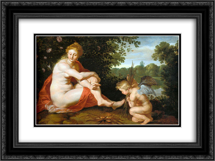 Sine Cerere et Baccho friget Venus 24x18 Black Ornate Wood Framed Art Print Poster with Double Matting by Rubens, Peter Paul