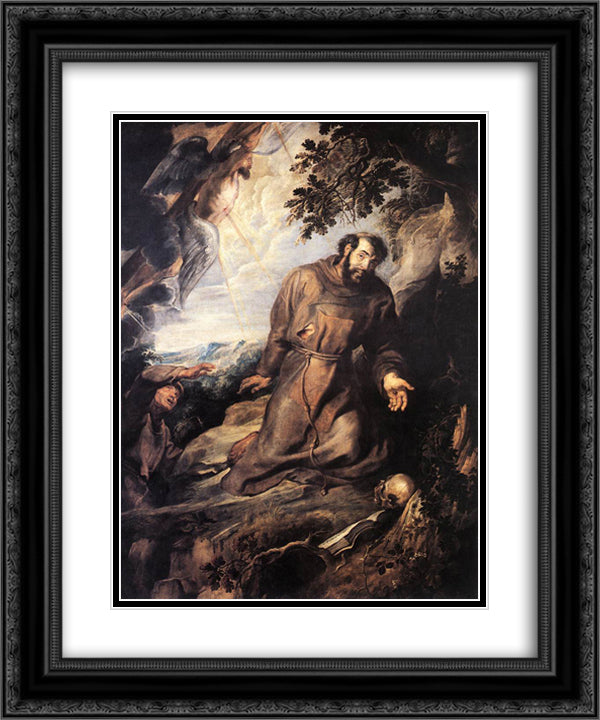 St. Francis of Assisi Receiving the Stigmata 20x24 Black Ornate Wood Framed Art Print Poster with Double Matting by Rubens, Peter Paul