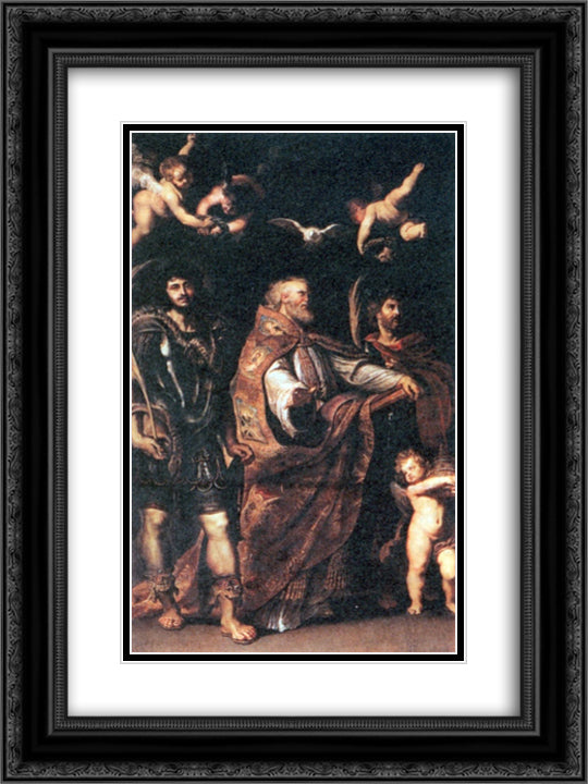 St. George with St. Maurus and Papianus 18x24 Black Ornate Wood Framed Art Print Poster with Double Matting by Rubens, Peter Paul