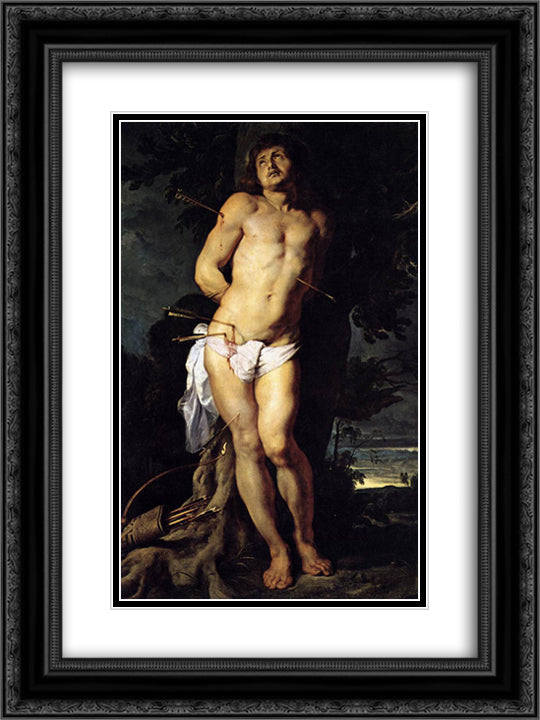 St. Sebastian 18x24 Black Ornate Wood Framed Art Print Poster with Double Matting by Rubens, Peter Paul