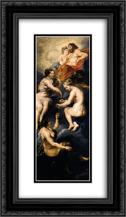 The Fate Spinning Maries Destiny 14x24 Black Ornate Wood Framed Art Print Poster with Double Matting by Rubens, Peter Paul