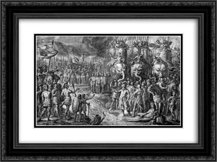 The Meeting of Scipion and Gannibal 24x18 Black Ornate Wood Framed Art Print Poster with Double Matting by Rubens, Peter Paul