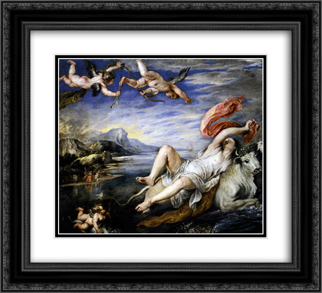 The Rape of Europa 22x20 Black Ornate Wood Framed Art Print Poster with Double Matting by Rubens, Peter Paul